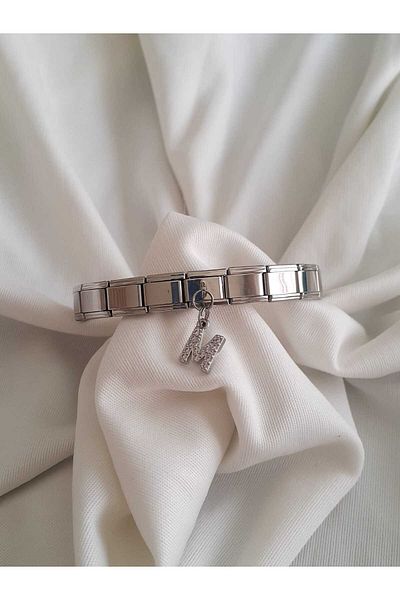bijoux uniques Steel m Letter Zircon Stone Italian Charm Bracelet