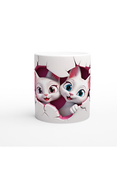 MESCHAIN كوب مطبوع عليه قطط مبهجة ينظر من خلال جدار متشقق على شكل قلب