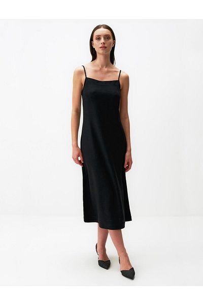 Jimmy Key Halter Neck Strappy Basic Midi Linen Dress