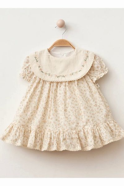 minuma Baby Girl Collar Embroidered Floral Patterned Burning Dress 9/24 Months