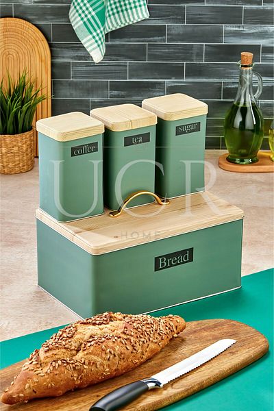 UCR HOME Retro Style Metal Bread Bin and Jar Set Bread Basket Bread Box