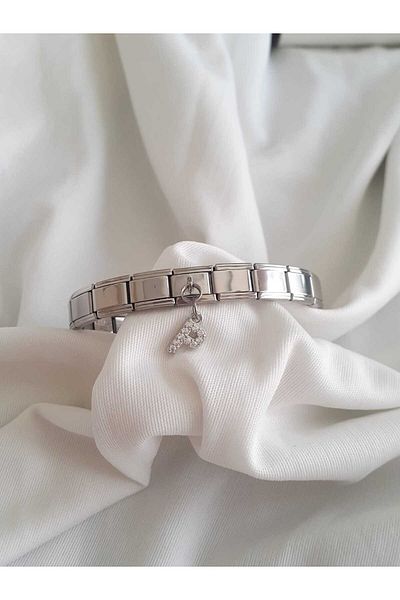 bijoux uniques Steel P Letter Zircon Stone Italian Charm Bracelet