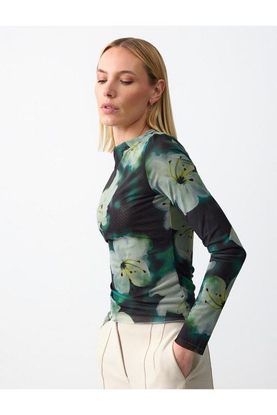 Jimmy Key Floral Print High-Neck Mesh Blouse