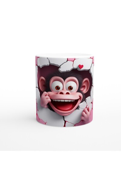 MESCHAIN كوب مطبوع عليه قرد لطيف ينظر من خلال الجدار المتشقق