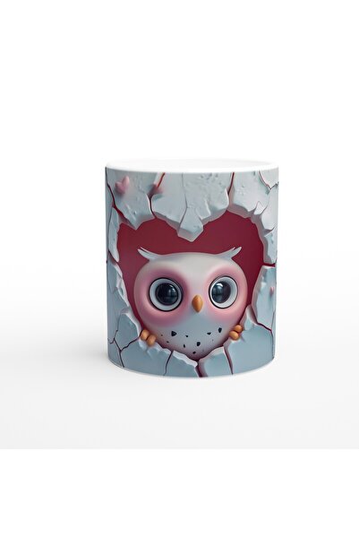 MESCHAIN كوب مطبوع عليه شكل بومة ينظر خلف الكراك على شكل قلب