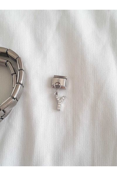 bijoux uniques Steel Y Letter Zircon Stone Italian Charm