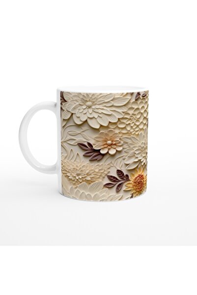 MESCHAIN Bohemian Beige Relief Floral Patterned Mug Cup