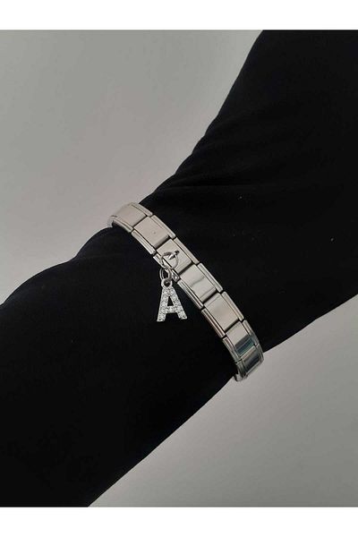 bijoux uniques Steel a Letter Zircon Stone Italian Charm Bracelet