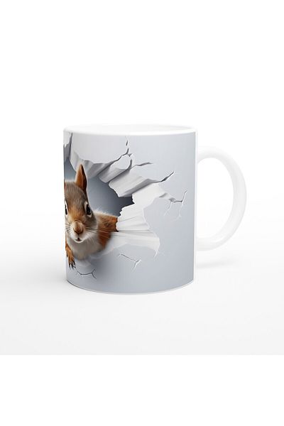 MESCHAIN Curious Squirrel Patterned Cracked Wall Effect Printed Mug