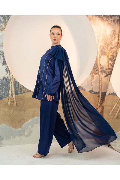 YAFA CLOTHING & ACCESSORIES Allerli Blouse Trousers Double Suit Navy Blue