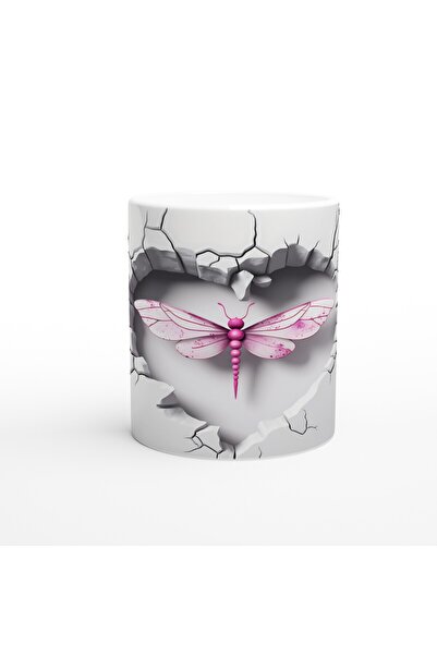 MESCHAIN كوب مطبوع عليه شكل اليعسوب الوردي مع تأثير جدار متشقق على شكل قلب