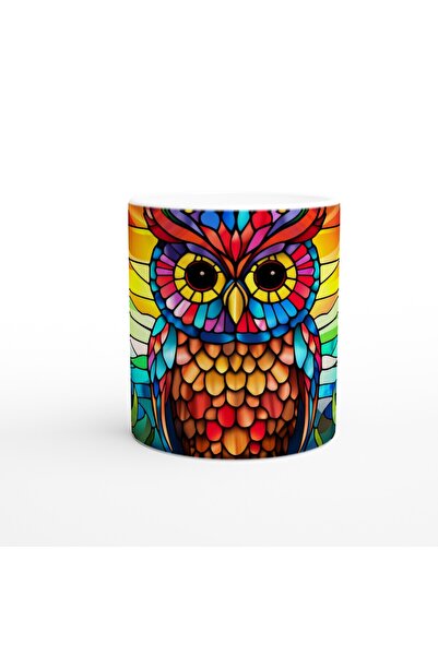 Generic Brand Colorful Stained Glass Owl Themed Printed Mug