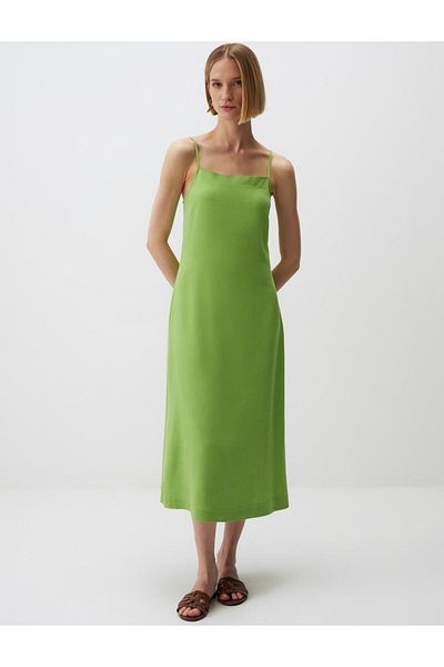 Jimmy Key Halter Neck Strappy Basic Midi Linen Dress
