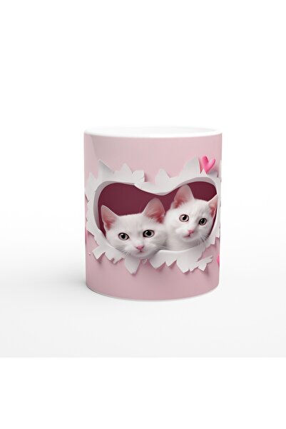 MESCHAIN كوب مطبوع عليه قطط توأم ينظران من خلال جدار القلب