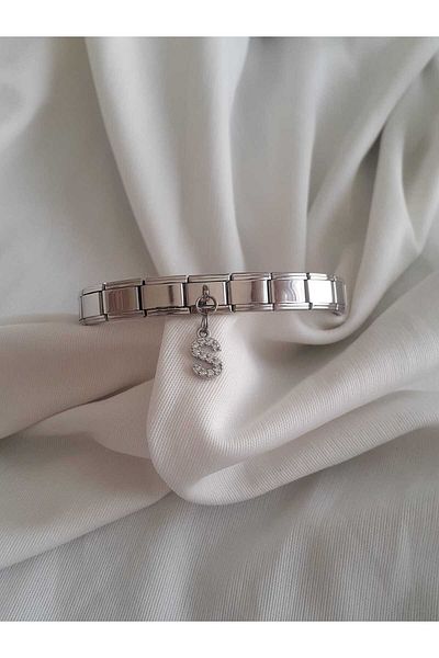 bijoux uniques Steel S Letter Zircon Stone Italian Charm Bracelet