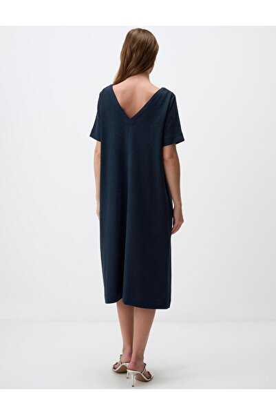 Jimmy Key V Neck Relaxed Fit Short Sleeve Midi Dress