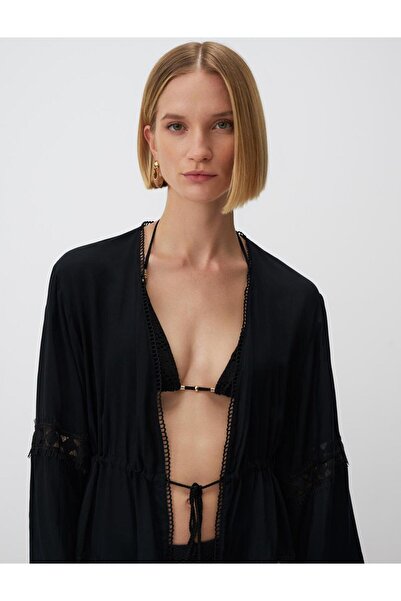 Jimmy Key Open Collar Long Sleeve Embroidered Kimono