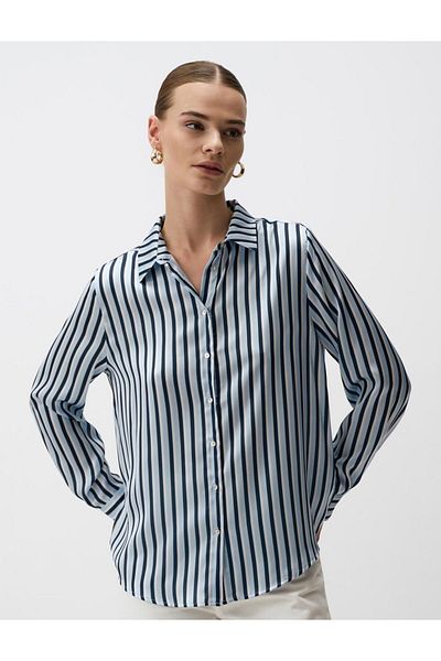 Jimmy Key Line Patterned Long Sleeve Satin Shirt