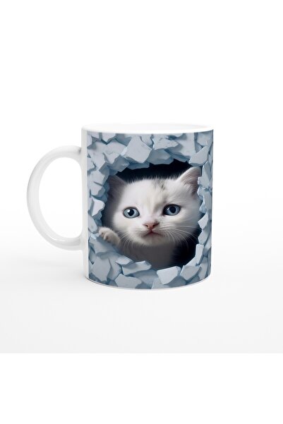 MESCHAIN كوب مطبوع عليه قطط ذات عيون زرقاء تنظر من خلال الجدار المتشقق