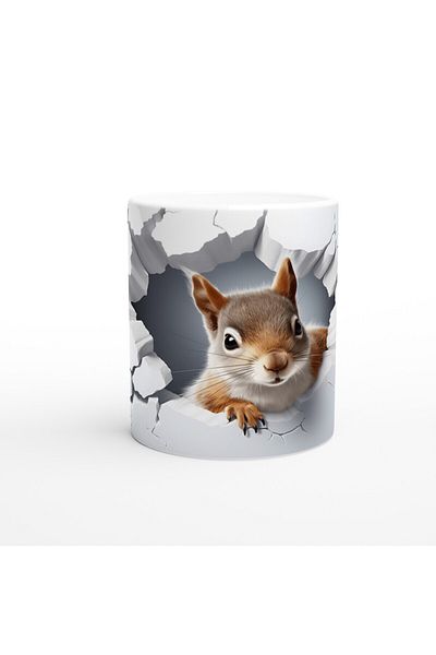 MESCHAIN Curious Squirrel Patterned Cracked Wall Effect Printed Mug
