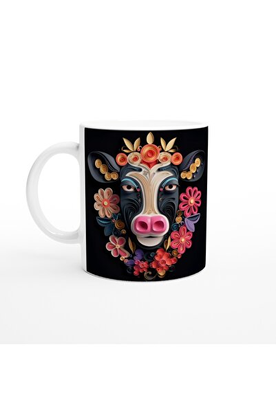 MESCHAIN كوب فني بتصميم بقرة لطيف مع زهور