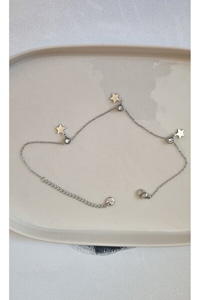 AKSESUARIM Zircon Stone and Star Theme Stylish, Steel, Non-Tarnishing Anklet