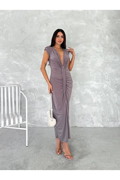 Bella Breeze Γυναικείο μακρύ βραδινό φόρεμα με λαιμόκοψη σε σχήμα V διπλό πέτ...