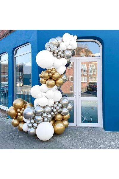 BALON DİYARI مجموعة من 25 بالونًا باللونين الفضي والأبيض - ديكور حفلات أنيق وعصري