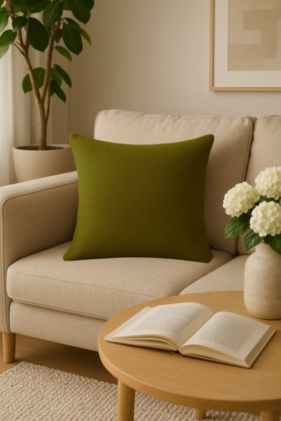 Luvora Home غطاء وسادة من الكتان من سلسلة نوفا - أخضر كاكي