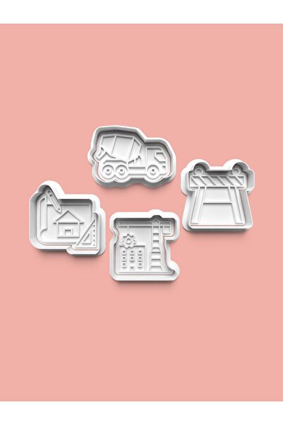 AKTASTORE قالب كوكيز ومجموعة قوالب عجينة السكر لمواقع البناء، طقم من 4 قطع 07...