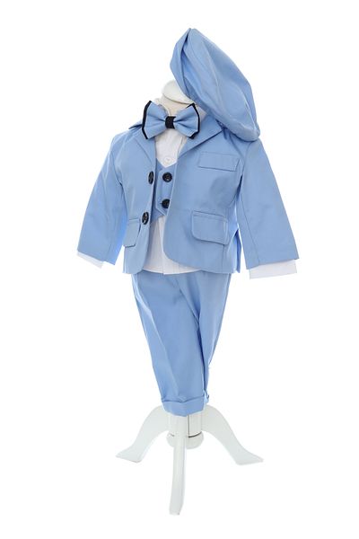 Recostore Costum bleu pentru botez, 5 piese, REC2601