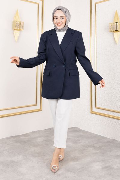 Tesettür Dünyası Regular Blazer Jacket Tsd250179 Navy Blue
