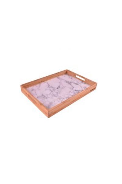 Bambum Marbella - Marble Patterned Tray White Kçk