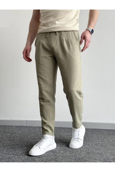 BY İMPALA MODA Men's Boyfriend Double Leg Linen Trousers