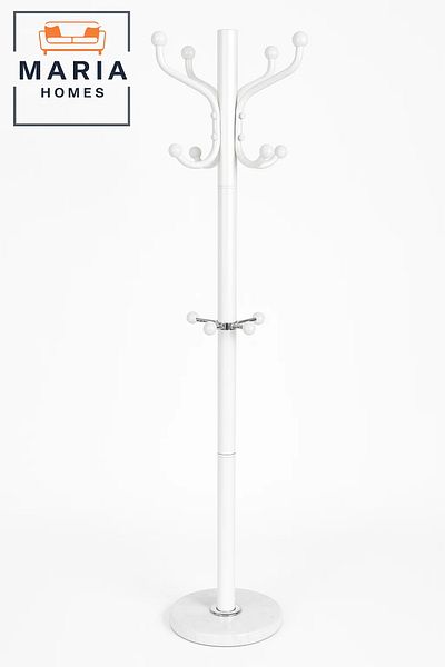 MARIA HOMES White Multi-Hook Coat Rack with Round Marble-Look Base
