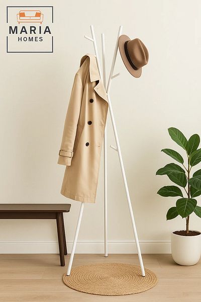 MARIA HOMES Tripod-Style White Metal Coat Rack