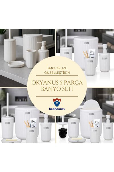 Hanedanev Ocean Mina White Striped Round Bathroom Set 5 Pieces 430B