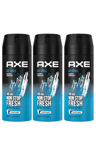 Axe Pack Of 3 Axe Deodorant Body Spray 150ml Ice Chill