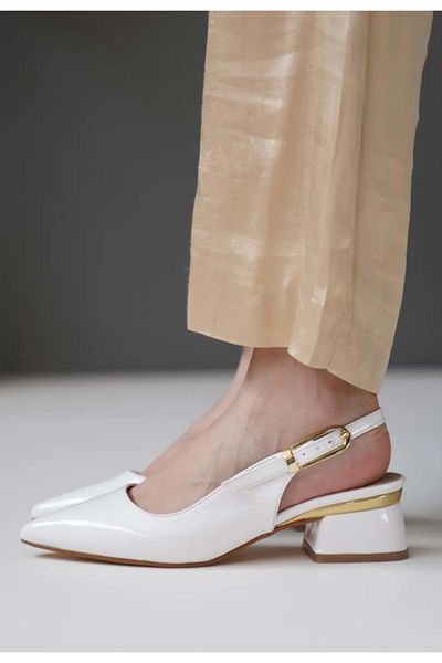 KOCAMANLAR Feles Cataramă Detaliată Tocuri Slingback Classic Pantofi cu toc pentru damă Pantofi ALB