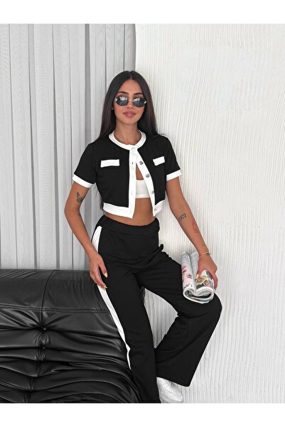 Bella Breeze Women's Modal Fabric Garnished Short Sleeve Cardigan Pants Suit