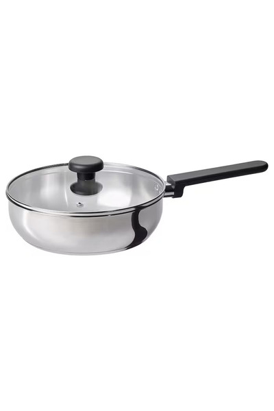 IKEA MIDDAGSMAT Sauté pan with lid, clear glass/stainless steel, 24 cm