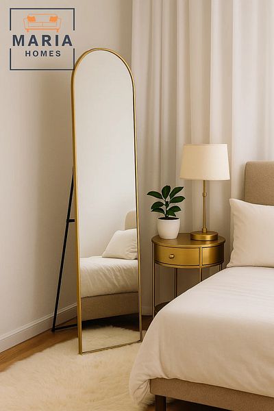 MARIA HOMES vModern Golden Frame Full-Length Mirror 160x40cm Arched Floor Standing Mirror for Bedroom