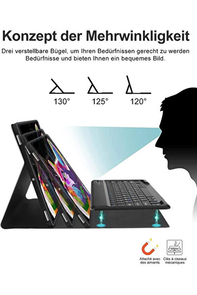 TEKNETSTORE Samsung Galaxy Tab S7 Fe Lte T730 T735 T737 Klavyeli Kılıf Bluetooth Bağlantı Kalem Bölmeli Koruyucu