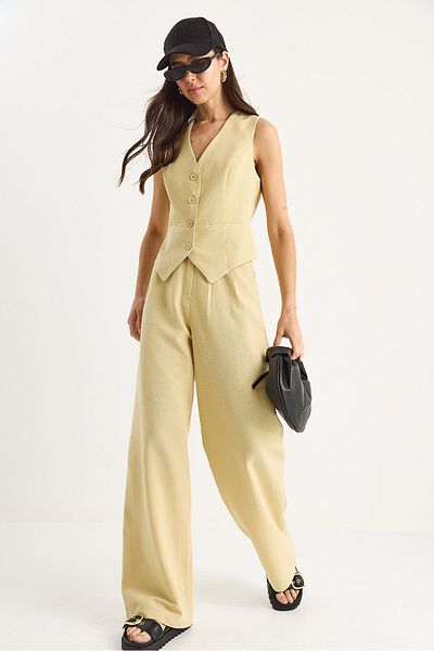 Bianco Lucci Women Linen Vest High Waist Pants Suit Bottom-Top 9257 60281047