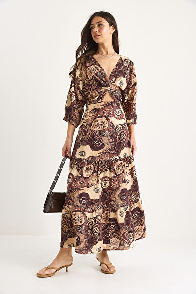 Bianco Lucci Γυναικείο έθνικ μοτίβο με λαιμόκοψη V με λαιμόκοψη στην πλάτη Καλοκαιρινό μακρύ φόρεμα 6627 60283379