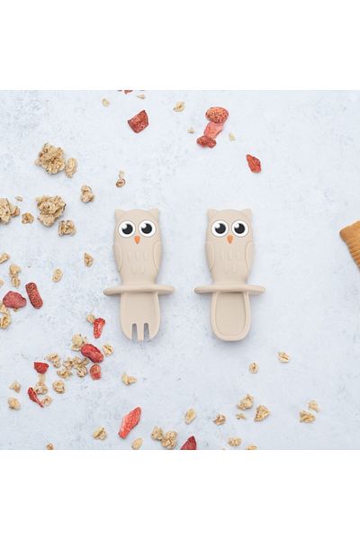 APPEKIDS Silicone Cutlery Set, AppeKids, OWL - Bubble Beige