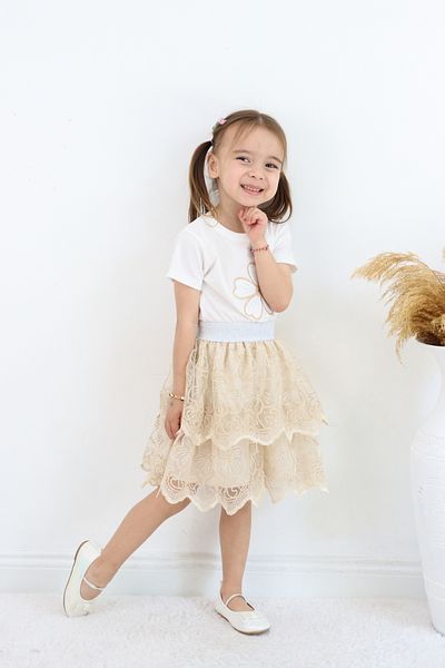 falcomini Girl's Skirt T-Shirt. Printed Lace 2 Piece Set 2/6 Years