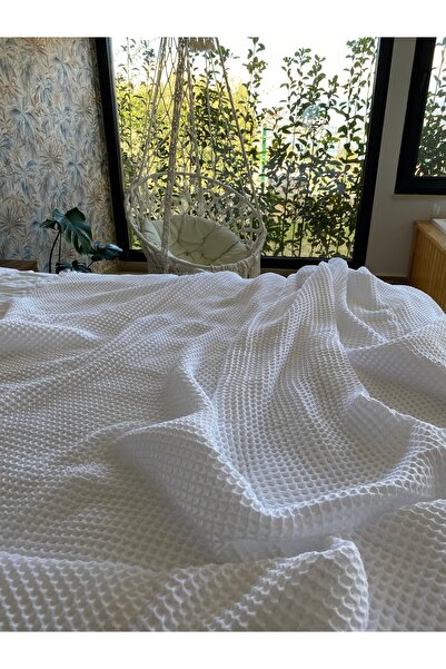 Tasarım Hb&Victory Waffle 4-Layer 100% Cotton Premium Bedspread White Single Size 160X240 cm