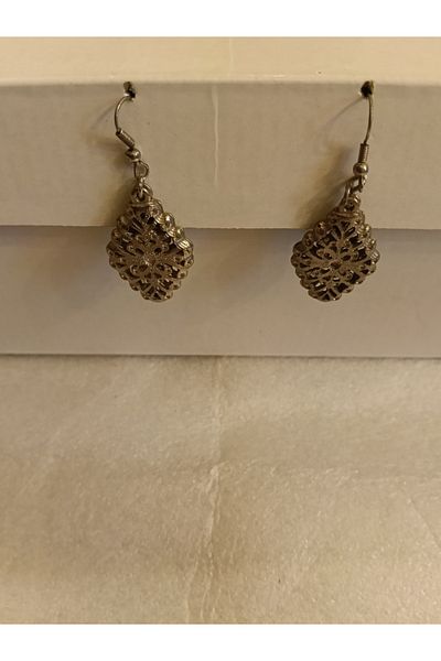 Butik Tülin Authentic Handmade Silver Metal Perforated Pattern Dangle Earrings 5.5X1.8 cm Made in Chile