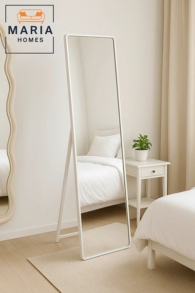 MARIA HOMES Slim Full-Length White Standing Mirror – Modern Frame Dressing Mirror for Bedroom or Hallway